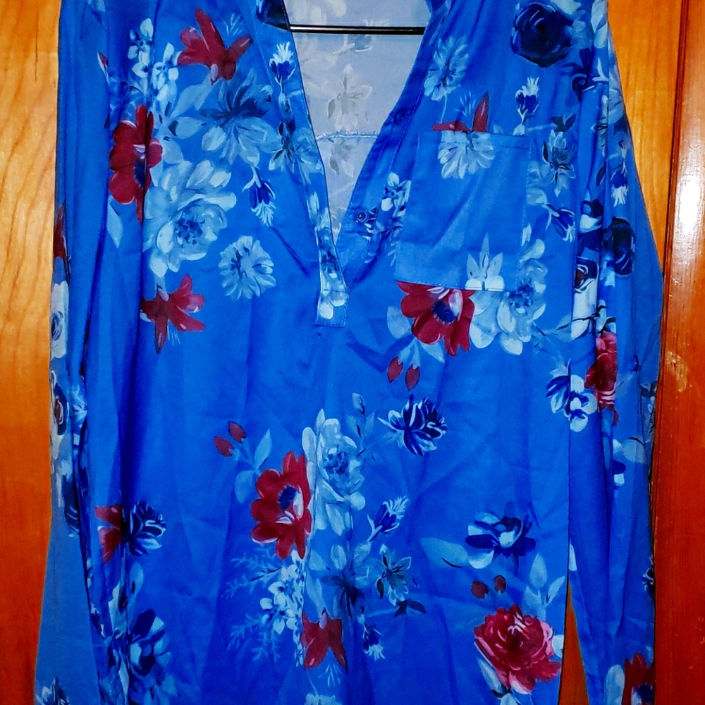 Blue red dressy blouse